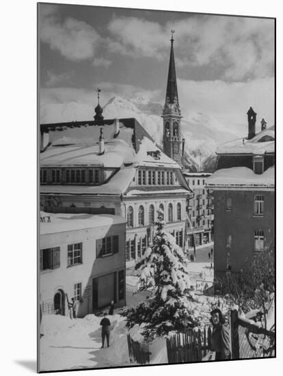 Snow-Covered Winter-Resort Village St. Moritz. Evangelical Church in Background-Alfred Eisenstaedt-Mounted Photographic Print