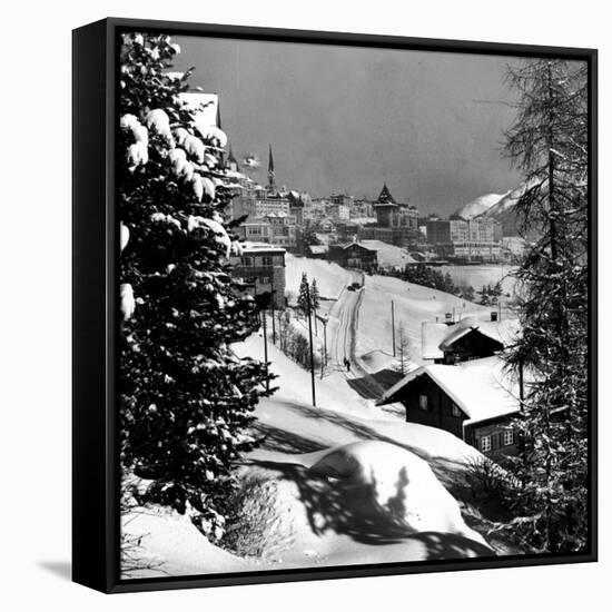Snow-Covered Winter-Resort Village St. Moritz-Alfred Eisenstaedt-Framed Stretched Canvas