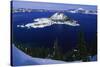 Snow Covered Wizard Island on Crater Lake-Paul Souders-Stretched Canvas