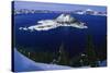 Snow Covered Wizard Island on Crater Lake-Paul Souders-Stretched Canvas