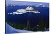 Snow Covered Wizard Island on Crater Lake-Paul Souders-Stretched Canvas