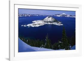 Snow Covered Wizard Island on Crater Lake-Paul Souders-Framed Photographic Print