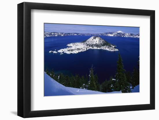 Snow Covered Wizard Island on Crater Lake-Paul Souders-Framed Photographic Print