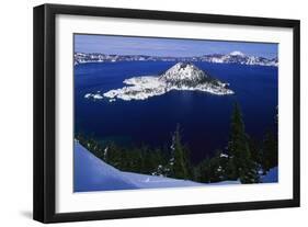 Snow Covered Wizard Island on Crater Lake-Paul Souders-Framed Photographic Print