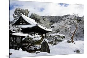 Snow-covered Zen garden in Kodai-ji Temple, Kyoto, Japan, Asia-Damien Douxchamps-Stretched Canvas