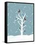 Snow Fall Background with Birds Sitting on Dry Tree Branch Vector for Merry Christmas-Allies Interactive-Framed Stretched Canvas