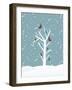 Snow Fall Background with Birds Sitting on Dry Tree Branch Vector for Merry Christmas-Allies Interactive-Framed Art Print