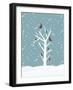 Snow Fall Background with Birds Sitting on Dry Tree Branch Vector for Merry Christmas-Allies Interactive-Framed Art Print