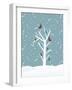 Snow Fall Background with Birds Sitting on Dry Tree Branch Vector for Merry Christmas-Allies Interactive-Framed Art Print