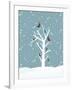 Snow Fall Background with Birds Sitting on Dry Tree Branch Vector for Merry Christmas-Allies Interactive-Framed Art Print