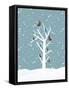 Snow Fall Background with Birds Sitting on Dry Tree Branch Vector for Merry Christmas-Allies Interactive-Framed Stretched Canvas