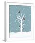 Snow Fall Background with Birds Sitting on Dry Tree Branch Vector for Merry Christmas-Allies Interactive-Framed Art Print