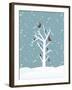 Snow Fall Background with Birds Sitting on Dry Tree Branch Vector for Merry Christmas-Allies Interactive-Framed Art Print