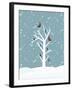 Snow Fall Background with Birds Sitting on Dry Tree Branch Vector for Merry Christmas-Allies Interactive-Framed Art Print