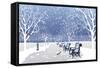 Snow falling in City Park-Milovelen-Framed Stretched Canvas