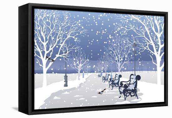 Snow falling in City Park-Milovelen-Framed Stretched Canvas