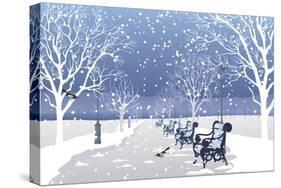 Snow falling in City Park-Milovelen-Stretched Canvas