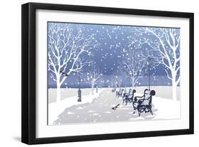 Snow falling in City Park-Milovelen-Framed Art Print