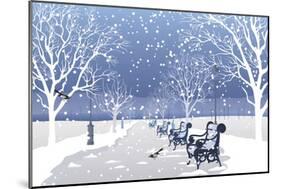 Snow falling in City Park-Milovelen-Mounted Art Print