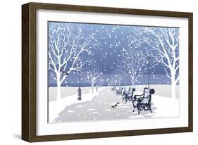 Snow falling in City Park-Milovelen-Framed Premium Giclee Print