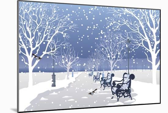 Snow falling in City Park-Milovelen-Mounted Premium Giclee Print