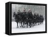 Snow Falling on Members of the Household Cavalry as They Cross Horse Guards Parade-null-Framed Stretched Canvas