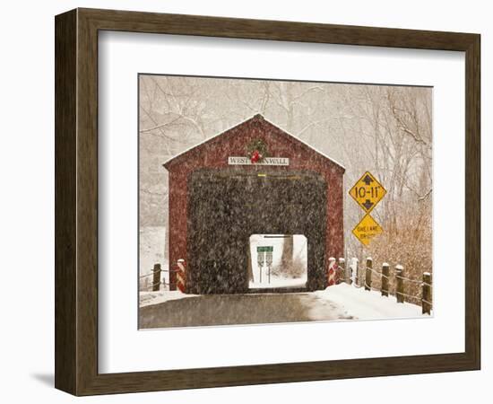 Snow Falling on the West Cornwall Covered Bridge over the Housatonic River, Connecticut, Usa-Jerry & Marcy Monkman-Framed Photographic Print