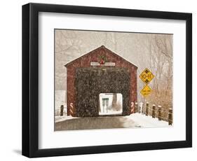 Snow Falling on the West Cornwall Covered Bridge over the Housatonic River, Connecticut, Usa-Jerry & Marcy Monkman-Framed Photographic Print