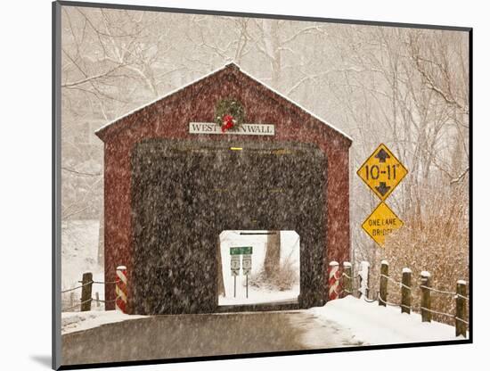 Snow Falling on the West Cornwall Covered Bridge over the Housatonic River, Connecticut, Usa-Jerry & Marcy Monkman-Mounted Photographic Print