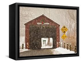 Snow Falling on the West Cornwall Covered Bridge over the Housatonic River, Connecticut, Usa-Jerry & Marcy Monkman-Framed Stretched Canvas