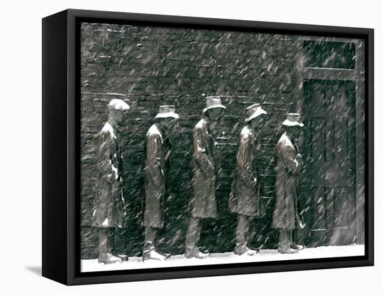 Snow Falls and Accumulates Atop George Segal's Depression Bread Line Sculpture-null-Framed Stretched Canvas