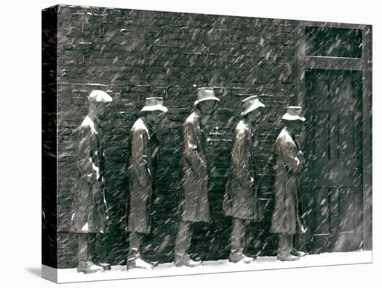 Snow Falls and Accumulates Atop George Segal's Depression Bread Line Sculpture-null-Stretched Canvas