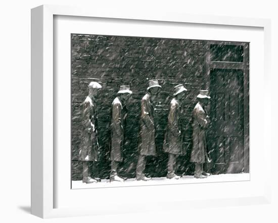 Snow Falls and Accumulates Atop George Segal's Depression Bread Line Sculpture-null-Framed Premium Photographic Print