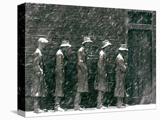 Snow Falls and Accumulates Atop George Segal's Depression Bread Line Sculpture-null-Stretched Canvas