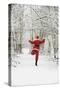 Snow Father Christmas in Snow Covered Tree Lined Lane-null-Stretched Canvas