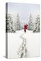 Snow Father Christmas Making Footprints in Winter-null-Stretched Canvas