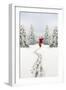 Snow Father Christmas Making Footprints in Winter-null-Framed Premium Photographic Print