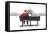 Snow Father Christmas Sitting on Park Bench-null-Framed Stretched Canvas