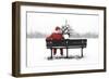 Snow Father Christmas Sitting on Park Bench-null-Framed Photographic Print