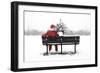 Snow Father Christmas Sitting on Park Bench-null-Framed Photographic Print