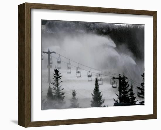 Snow Guns Pump out Man-Made Snow at Bretton Woods Ski Area, New Hampshire, November 20, 2006-Jim Cole-Framed Premium Photographic Print