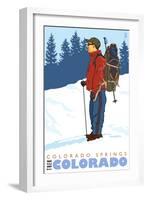 Snow Hiker, Colorado Springs, Colorado-Lantern Press-Framed Art Print