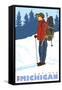 Snow Hiker, Gaylord, Michigan-Lantern Press-Framed Stretched Canvas