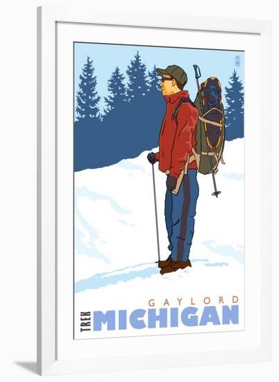 Snow Hiker, Gaylord, Michigan-Lantern Press-Framed Art Print