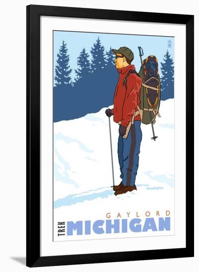 Snow Hiker, Gaylord, Michigan-Lantern Press-Framed Art Print