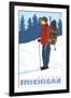 Snow Hiker, Gaylord, Michigan-Lantern Press-Framed Art Print