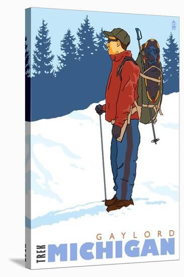 Snow Hiker, Gaylord, Michigan-Lantern Press-Stretched Canvas