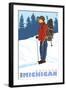 Snow Hiker, Gaylord, Michigan-Lantern Press-Framed Art Print