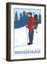Snow Hiker, Gaylord, Michigan-Lantern Press-Framed Art Print
