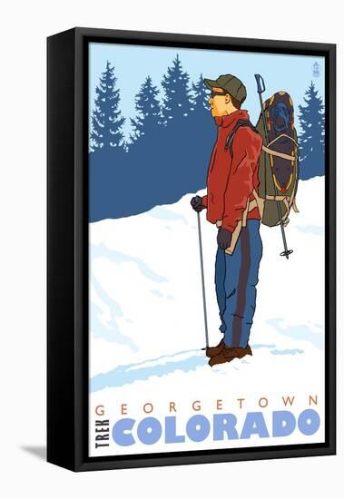 Snow Hiker, Georgetown, Colorado-Lantern Press-Framed Stretched Canvas
